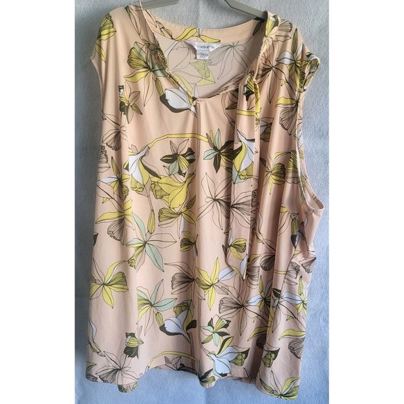 Liz Claiborne Size 2x Blush Pink Sleeveless Floral Print Stretch Blouse Tie Neck - Picture 3 of 9